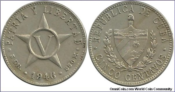 Cuba 5 Centavos 1946