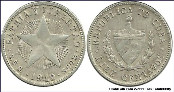 Cuba 10 Centavos 1949