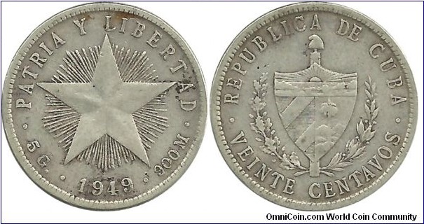 Cuba 20 Centavos 1949