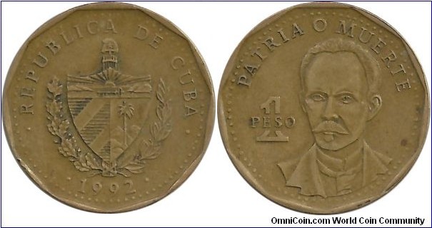 Cuba 1 Peso 1992 - Jose Marti