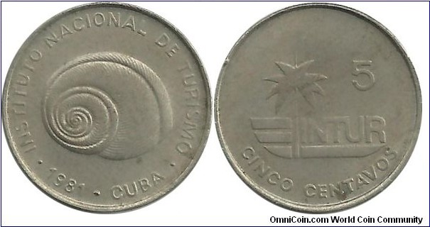Cuba-INTUR 5 Centavos 1981
