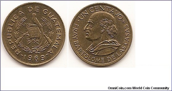 1 Centavo
KM#265
2.4500 g., Brass, 19 mm. Subject: Fray Bartolome de las Casas Obv: National arms Rev: Bust left