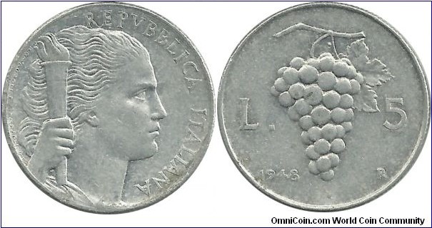 Italy 5 Lire 1948
