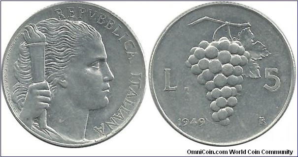 Italy 5 Lire 1949