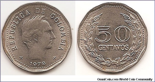 50 Centavos
KM#244.1
4.4000 g., Nickel Clad Steel, 23.3 mm. Obv: Head right, flat truncation, date below Rev: Denomination within wreath, 5 far from wreath Edge: Reeded Shape: 12-sided