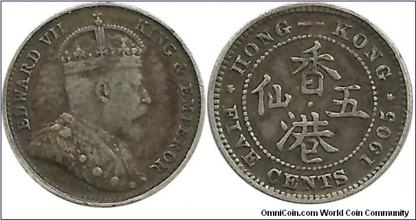 HongKong 5 Cents 1905