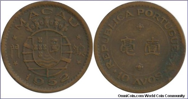 Macau 10 Avos 1952