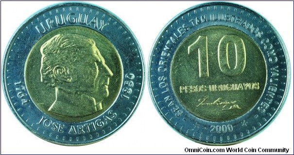 Uruguay10Pesos-JoseArtigas-km121-2000