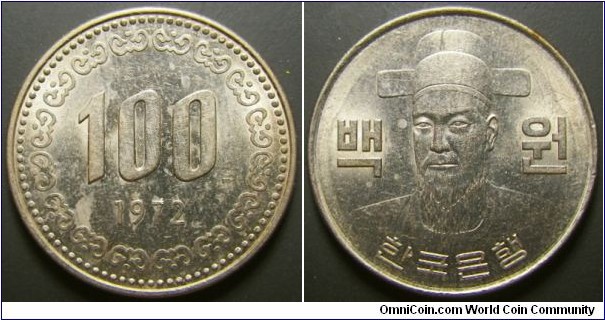 South Korea 1972 100w. Nice condition. Weight: 5.49g