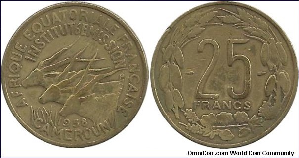 FrenchEquatorialAfrica 25 Francs 1958 Cameroun