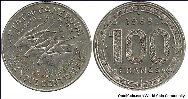 EquatorialAfrican States 100 Francs 1968(Etat du Cameroun)-thick