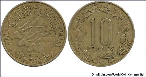 EquatorialAfrican States 10 Francs 1972 - Cameroun