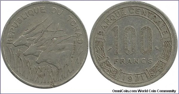 CentralAfrican States 100 Francs 1971-Republique du Tchad