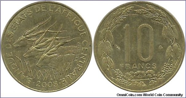 CentralAfrican States 10 Francs 2003