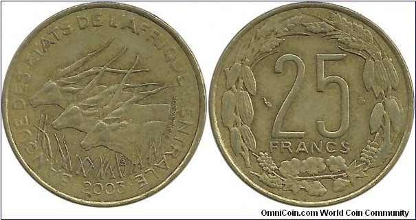 CentralAfrican States 25 Francs 2003