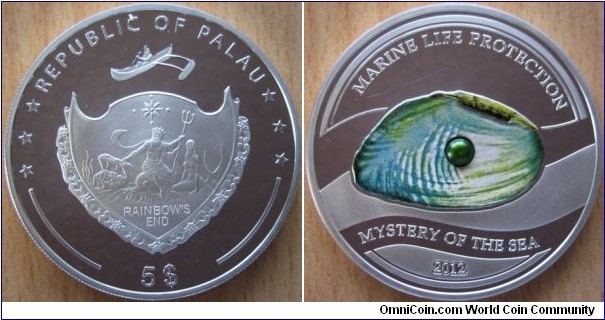 5 Dollars - Mystery of the sea - 25 g Ag .925 Proof (with green pearl) - mintage 2,500