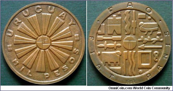 Uruguay 1000 pesos.
F.A.O. 1969, Bronze