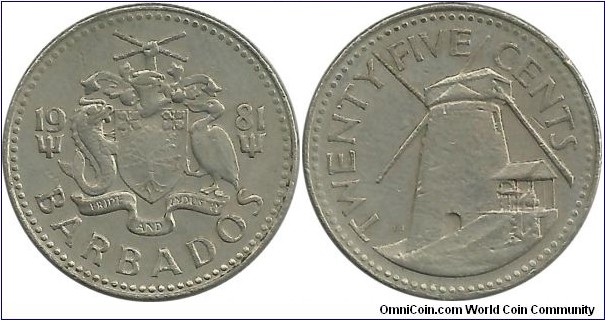 Barbados 25 Cents 1981