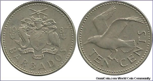 Barbados 10 Cents 1987