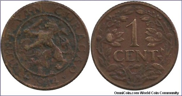 Munt van Curacao 1 Cent 1944D