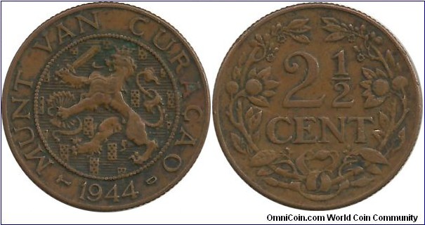 Munt van Curacao 2½ Cents 1944D