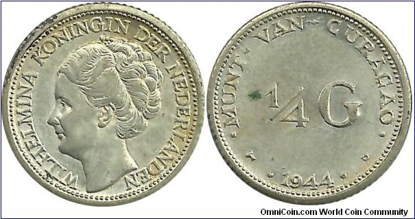 Munt van Curacao ¼ Gulden 1944D