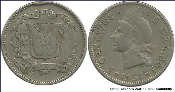 DominicanRepublic 5 Centavos 1937