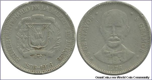 DominicanRepublic 5 Centavos 1976 - Death of Juan Pablo Duarte, 100th Year