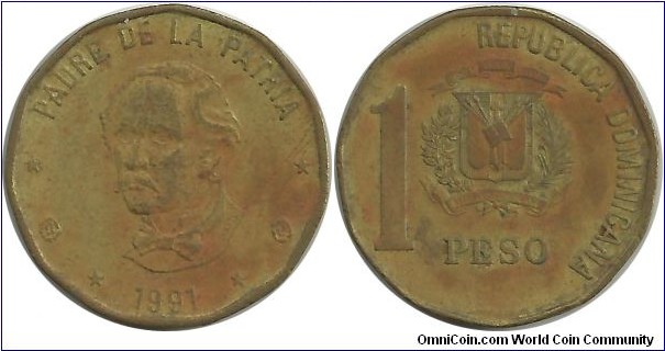 DominicanRepublic 1 Peso 1991 (KM# 80.1)