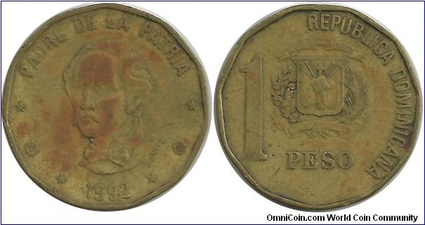 DominicanRepublic 1 Peso 1992  (KM# 80.2)
