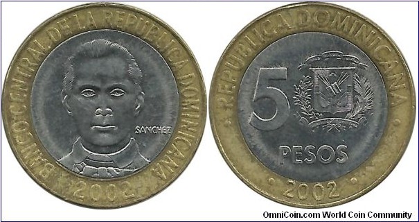 DominicanRepublic 5 Pesos 2002