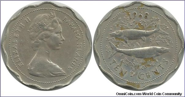 BahamaIslands 10 Cents 1968