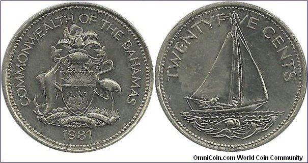 Commonwealth of the Bahamas 25 Cents 1981