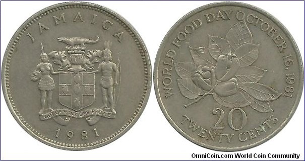 Jamaica 20 Cents 1981 FAO