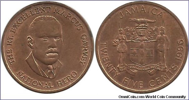 Jamaica 25 Cents 1996