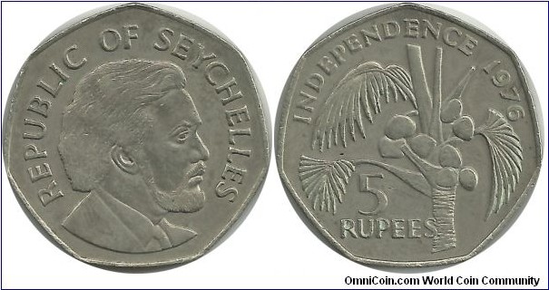 Seychelles 5 Rupees 1976 - Independence