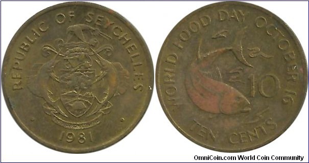 Seychelles 10 Cents 1981 - FAO