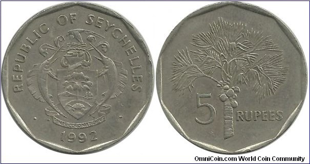 Seychelles 5 Rupees 1992