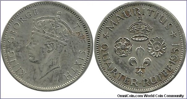 Mauritius Quarter Rupee 1951