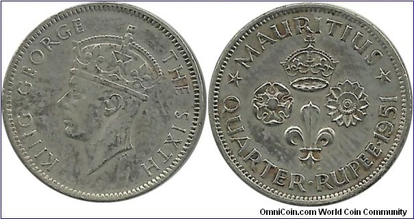 Mauritius Quarter Rupee 1951