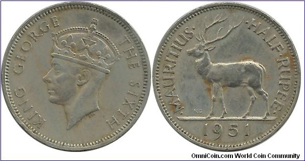 Mauritius Half Rupee 1951