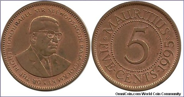 Mauritius 5 Cents 1995