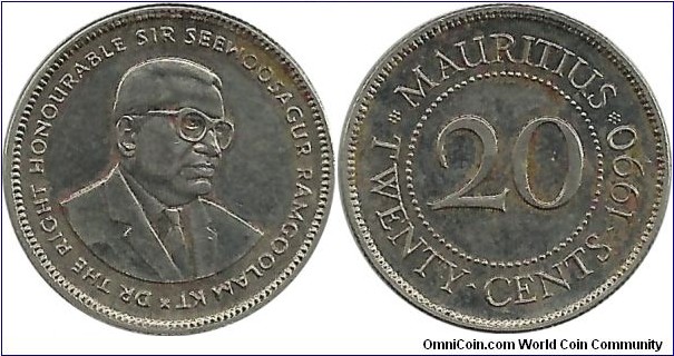 Mauritius 20 Cents 1990