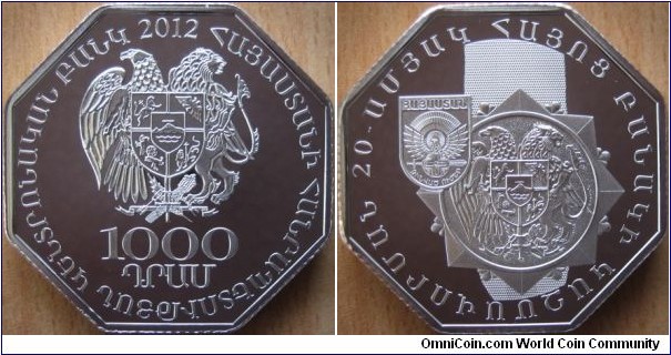 1000 Dram - 20 years of the Armenian army - 33.6 g Ag .925 Proof - mintage 500 pcs only