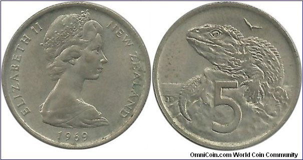 NewZealand 5 Cents 1969