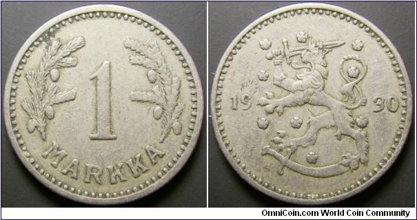 Finland 1930 1 markka - flip over strike error. Weight: 3.93g. 