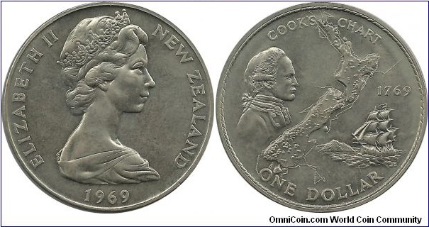 NewZealand 1 Dollar 1969 - 200th Anniversary - Captain Cook's Voyage