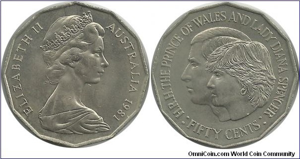 AustraliaComm 50 Cents 1981 - Royal Wedding P.Charles and P.Diana