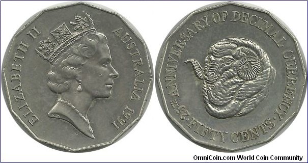 AustraliaComm 50 Cents 1991 - 25th Anniversary of Decimal Currency