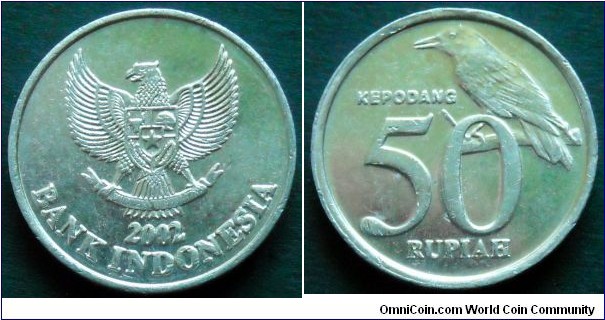Indonesia 50 rupiah.
2002, Black-naped Oriole bird
